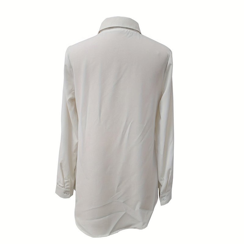 Women's Casual Solid Color Lapel Long Sleeve Shirt Spring Autumn Comfort Full Button Office Blouse - PratSN