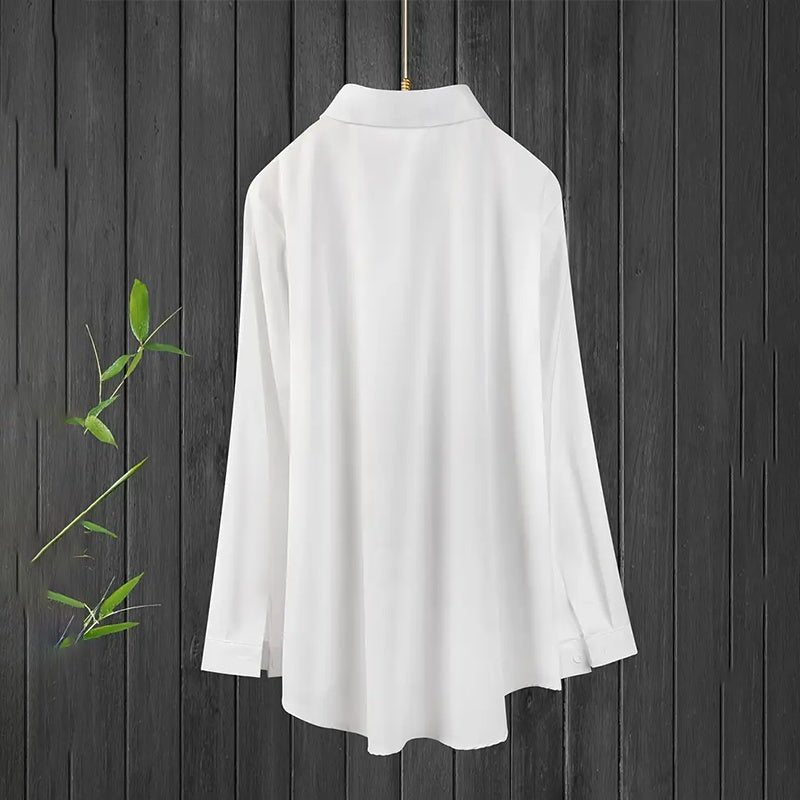 Women's Casual Solid Color Lapel Long Sleeve Shirt Spring Autumn Comfort Full Button Office Blouse - PratSN