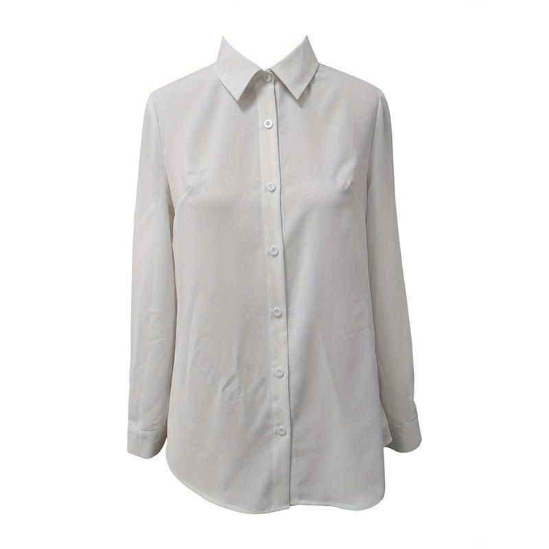 Women's Casual Solid Color Lapel Long Sleeve Shirt Spring Autumn Comfort Full Button Office Blouse - PratSN