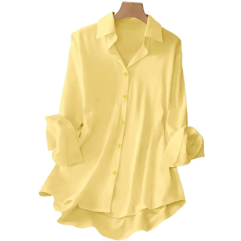 Women's Casual Solid Color Lapel Long Sleeve Shirt Spring Autumn Comfort Full Button Office Blouse - PratSN