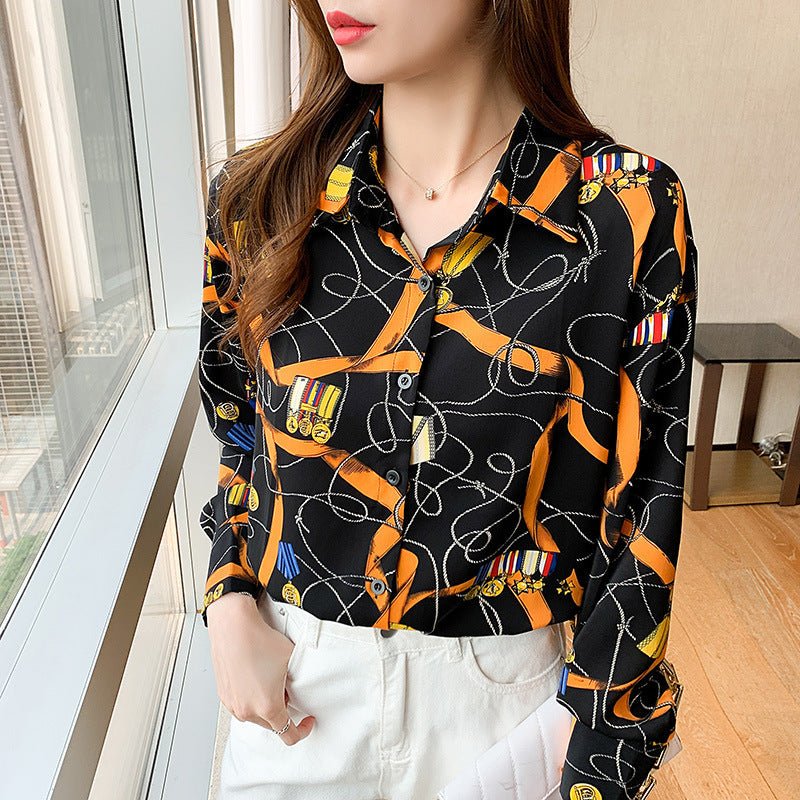 Women's Chain Print Long - sleeved Shirt - PratSN