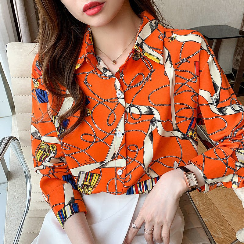 Women's Chain Print Long - sleeved Shirt - PratSN