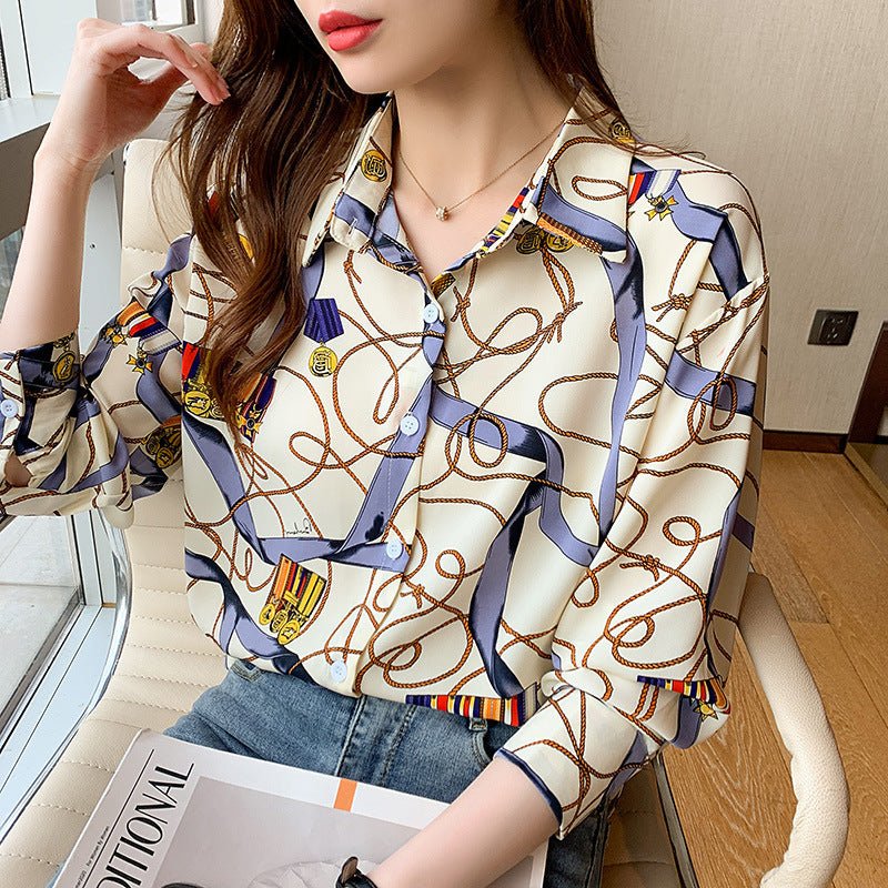 Women's Chain Print Long - sleeved Shirt - PratSN