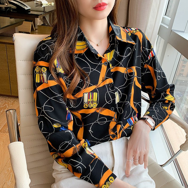 Women's Chain Print Long - sleeved Shirt - PratSN