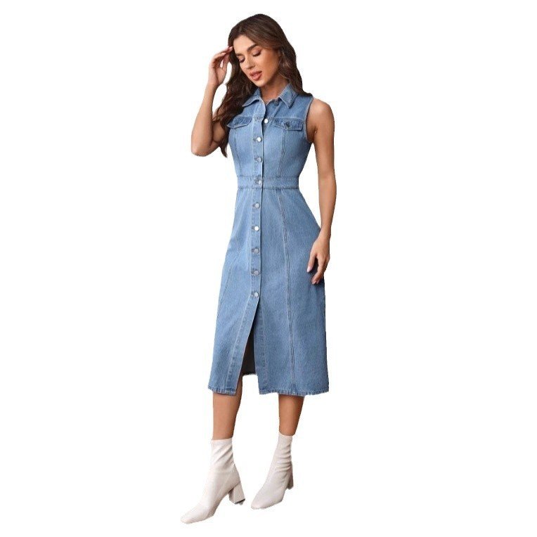 Women's Clothing Fashion Polo Collar Slim Fit Denim Dress - PratSN