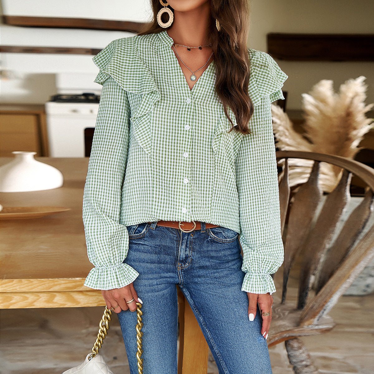 Women's Commuter Long Sleeve Ruffled Shirt - PratSN