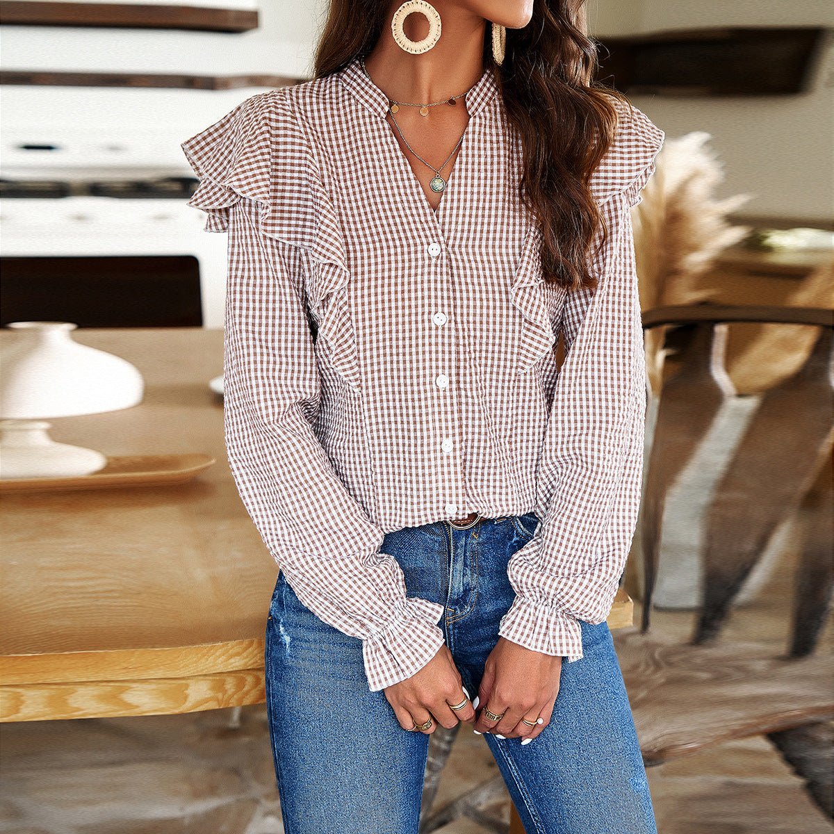 Women's Commuter Long Sleeve Ruffled Shirt - PratSN