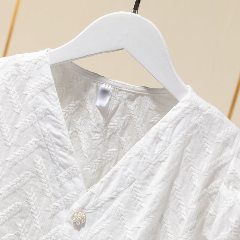 Women's Cotton Embroidered Puff Sleeve Shirt Tops - PratSN