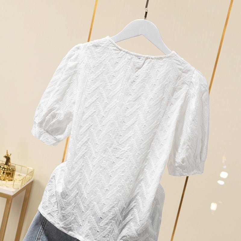 Women's Cotton Embroidered Puff Sleeve Shirt Tops - PratSN