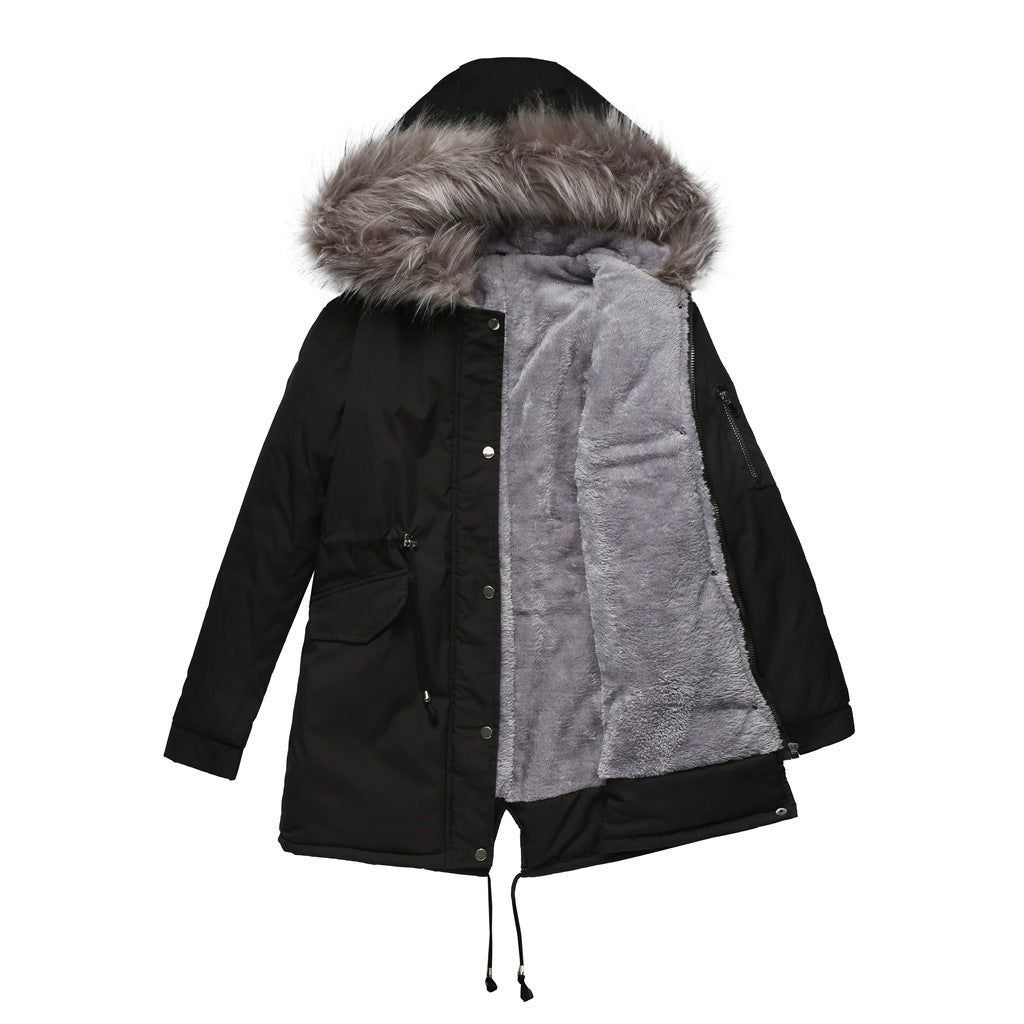 Women's Cotton - padded Coat Mid - length Hooded - PratSN