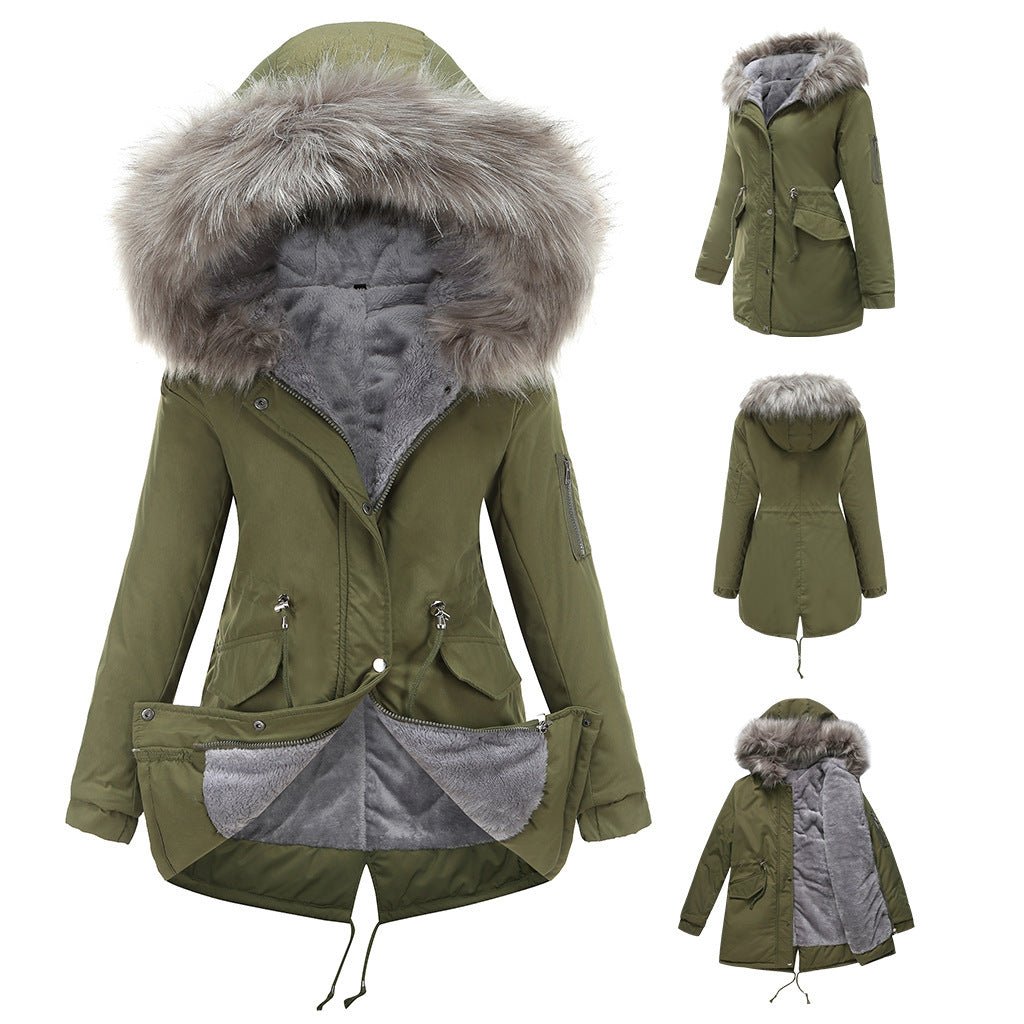 Women's Cotton - padded Coat Mid - length Hooded - PratSN
