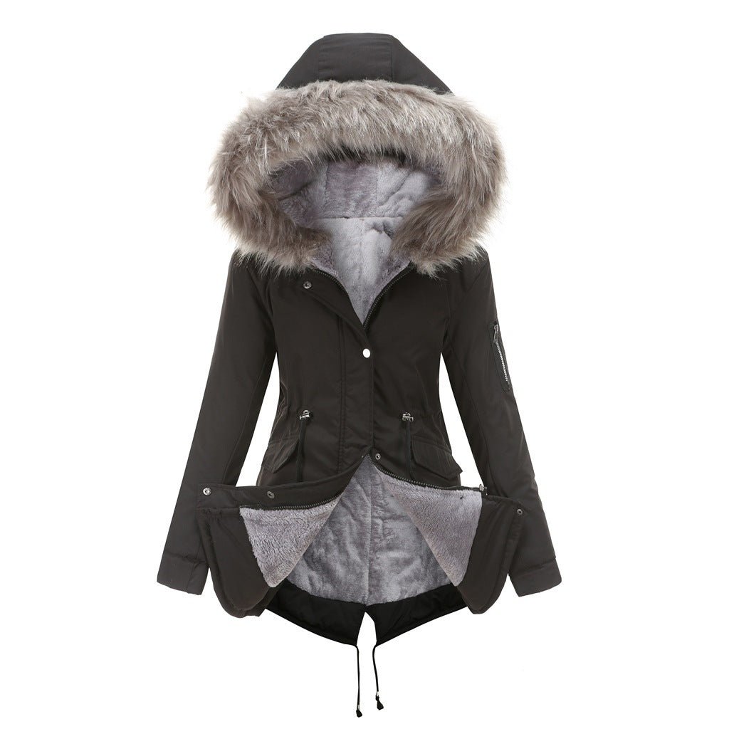 Women's Cotton - padded Coat Mid - length Hooded - PratSN