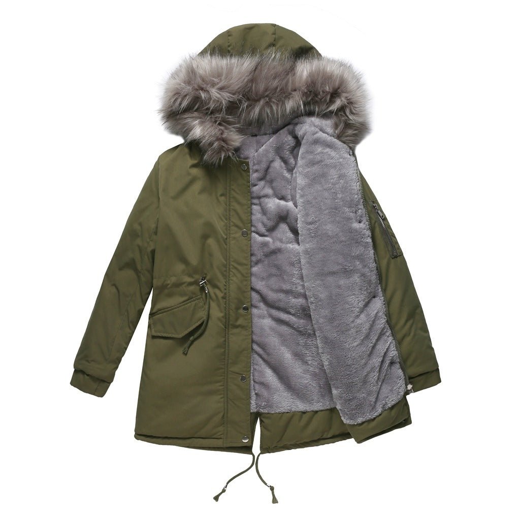 Women's Cotton - padded Coat Mid - length Hooded - PratSN