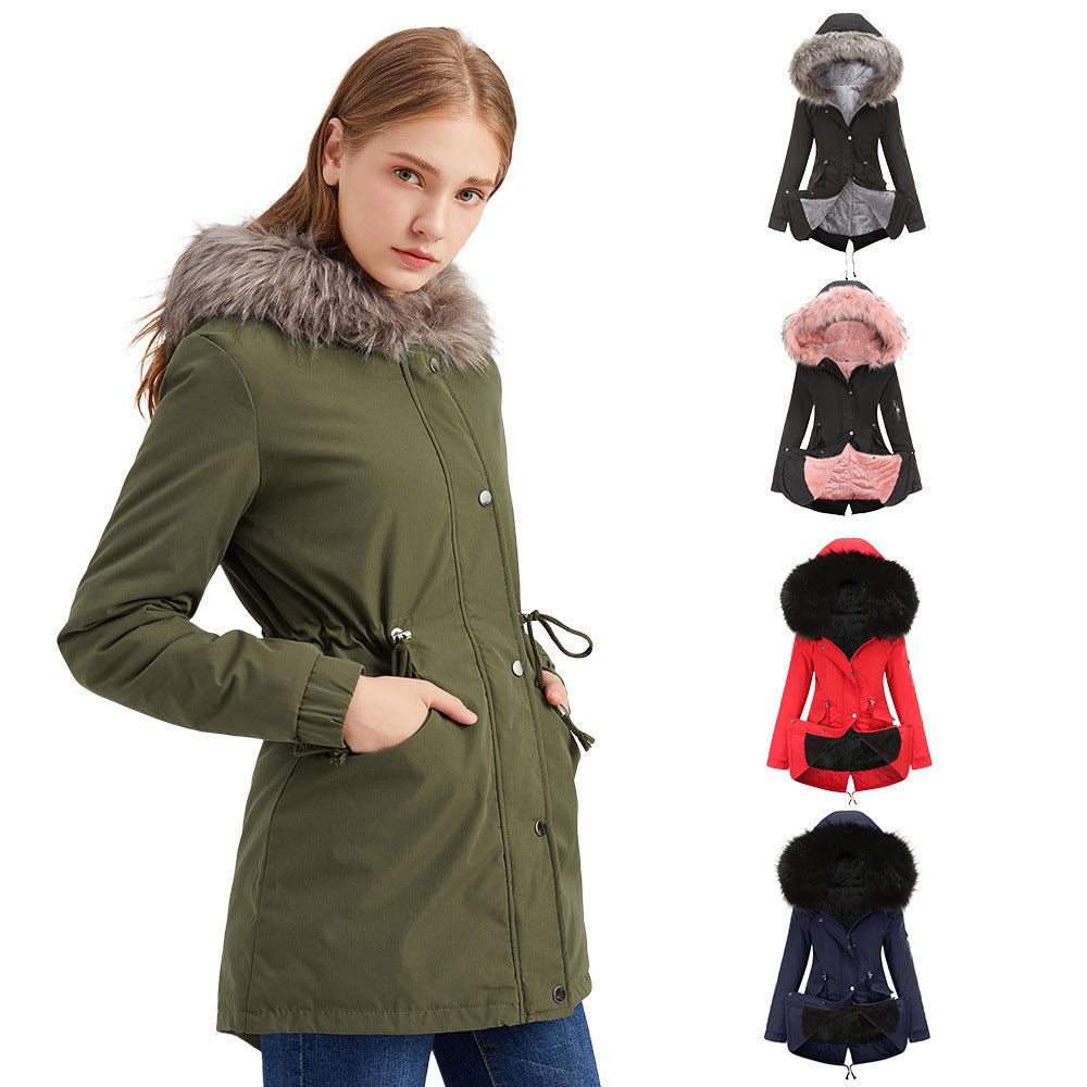 Women's Cotton - padded Coat Mid - length Hooded - PratSN