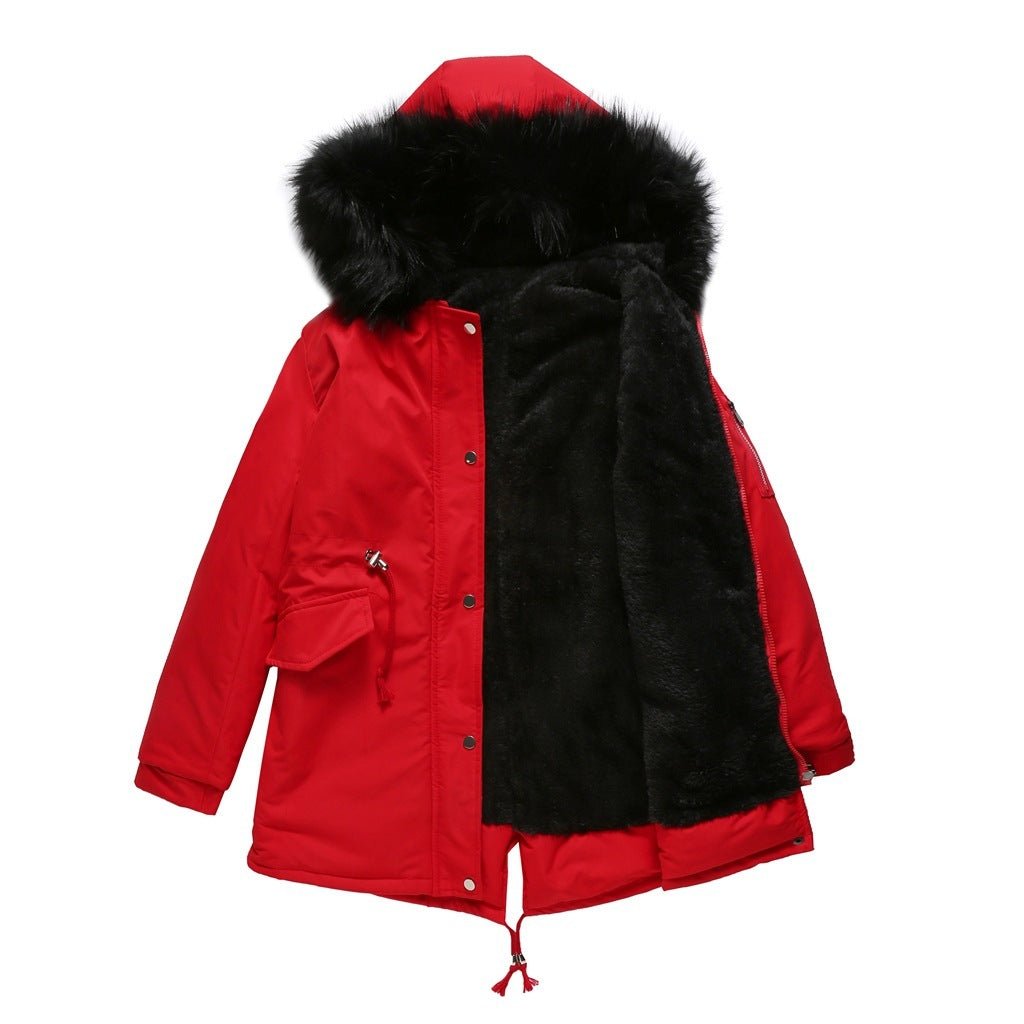 Women's Cotton - padded Coat Mid - length Hooded - PratSN