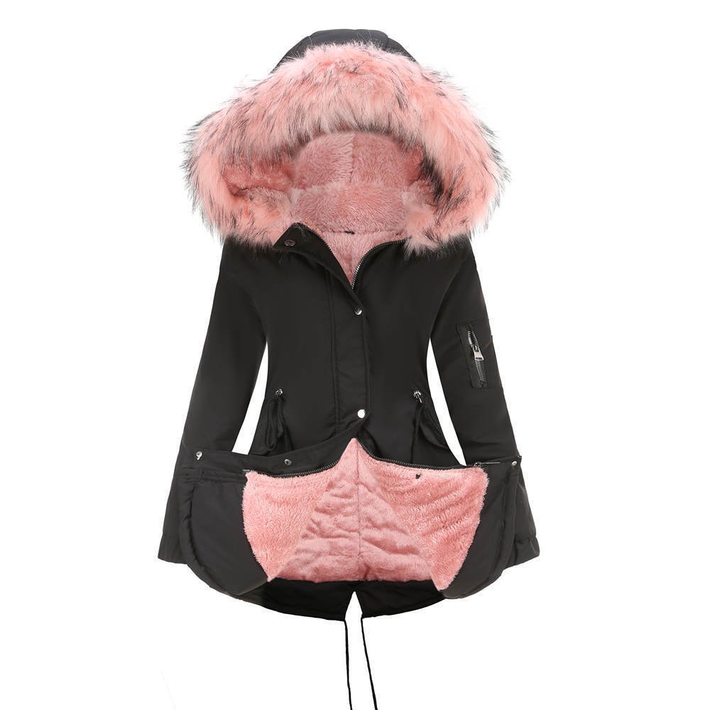 Women's Cotton - padded Coat Mid - length Hooded - PratSN