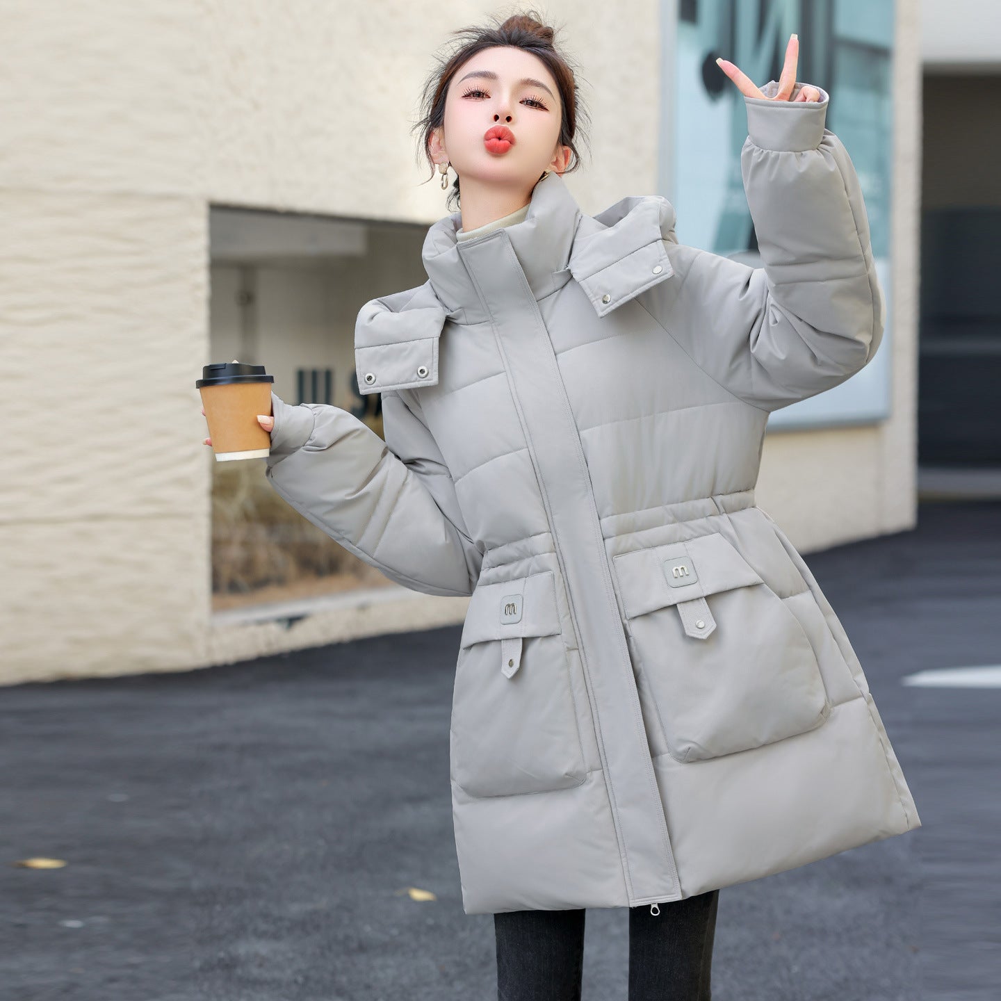 women's Cotton - padded Mid - length Thick Hooded Cotton - padded Jacket - PratSN