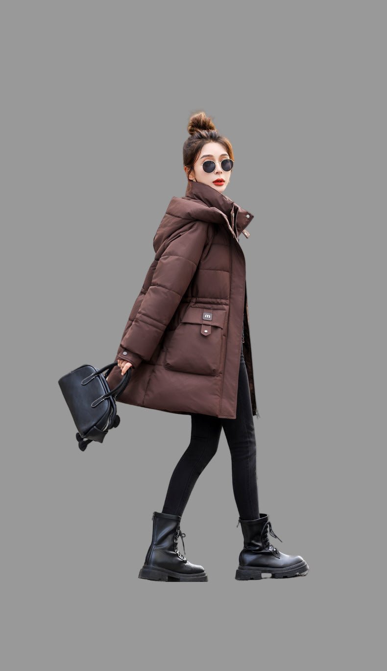 women's Cotton - padded Mid - length Thick Hooded Cotton - padded Jacket - PratSN