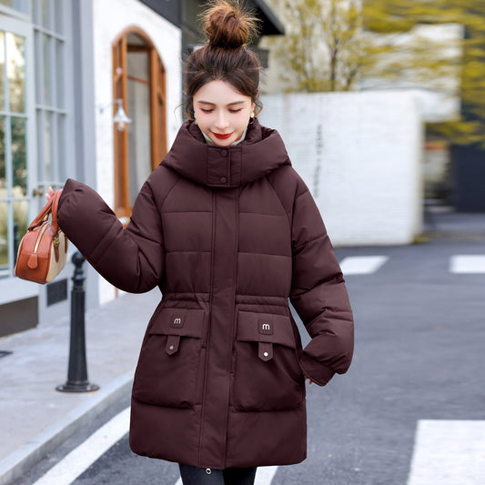 women's Cotton - padded Mid - length Thick Hooded Cotton - padded Jacket - PratSN