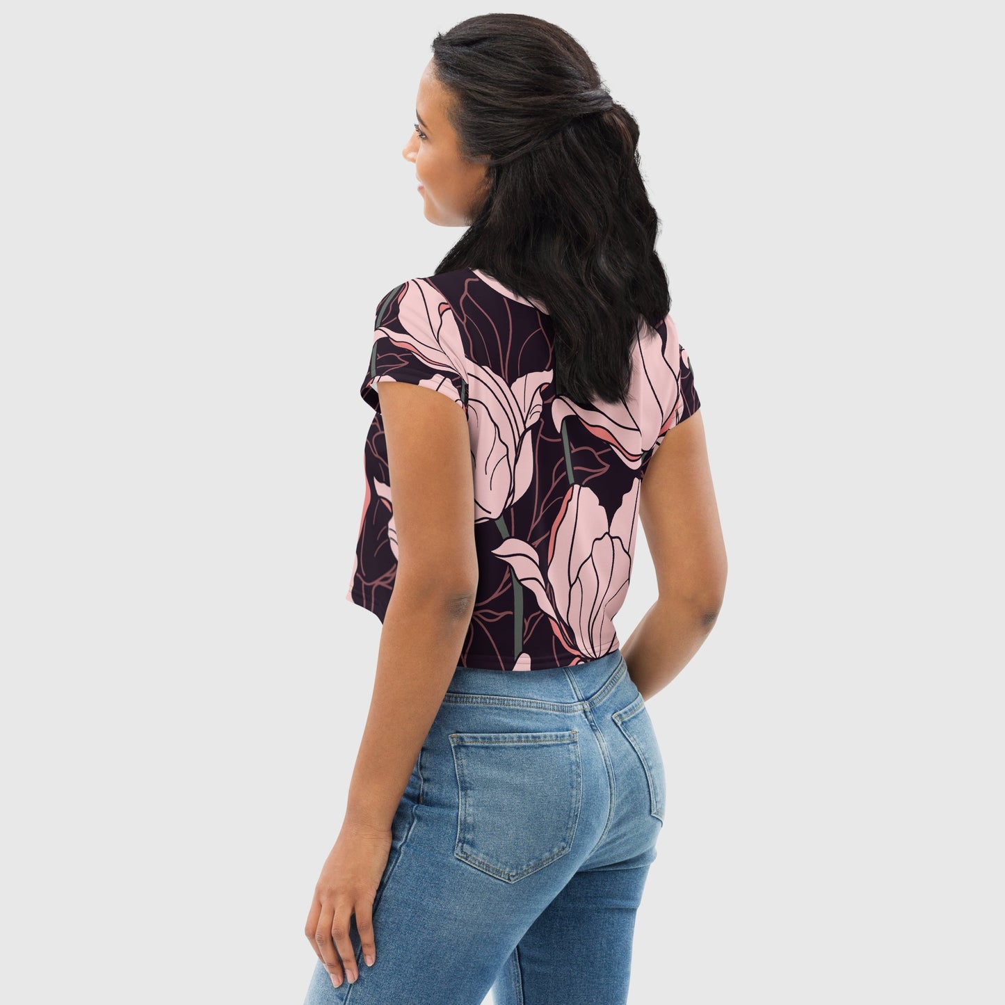 Women's crop tee, Cut & sew sublimation tee, Floral pattern Tee, Trendy crop tee for summer and spring - PratSN