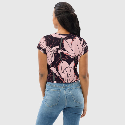 Women's crop tee, Cut & sew sublimation tee, Floral pattern Tee, Trendy crop tee for summer and spring - PratSN
