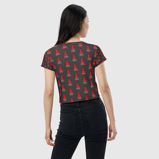 Women's crop tee, Eclipse crop tee, Cut & sew sublimation tee, Festive pattern Tee, Trendy crop tee for summer and spring - PratSN