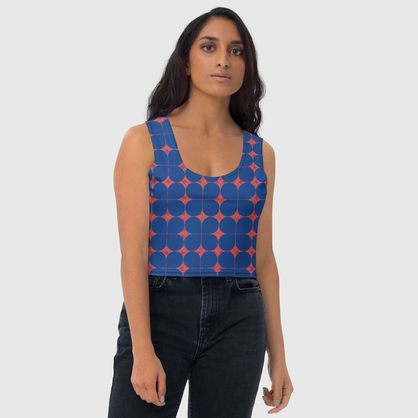 Women's Crop Top, Cerulean and pink Crop Top, Body Hugging Fit, Geometric pattern top, Handmade Top, Casual Crop Top, Summer and spring top - PratSN