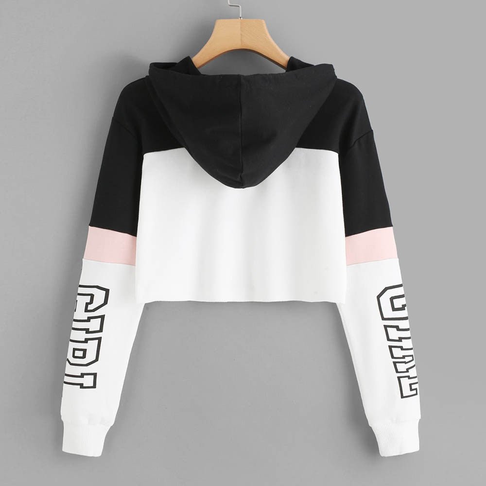 Women's Crop Top Hoodie Sweatshirt Hoodies Patchwork Lett - PratSN