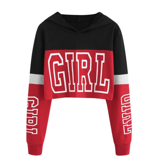 Women's Crop Top Hoodie Sweatshirt Hoodies Patchwork Lett - PratSN