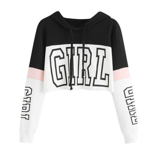 Women's Crop Top Hoodie Sweatshirt Hoodies Patchwork Lett - PratSN