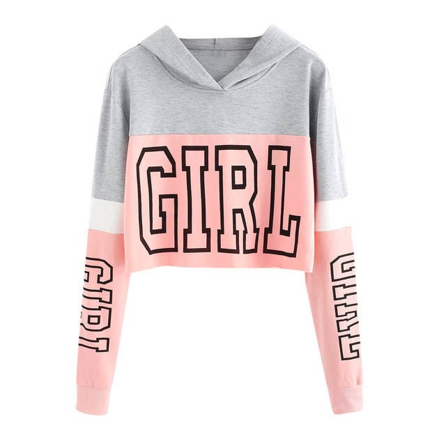 Women's Crop Top Hoodie Sweatshirt Hoodies Patchwork Lett - PratSN