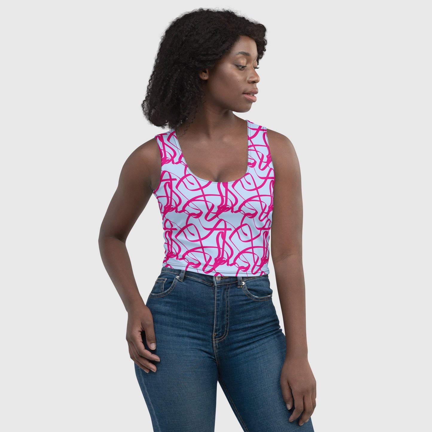 Women's Crop Top, Squiggles pattern top, Women's Crop Top, Hawkes Blue and pink Crop Top, tank top, Summer Crop Top, Spring crop top - PratSN