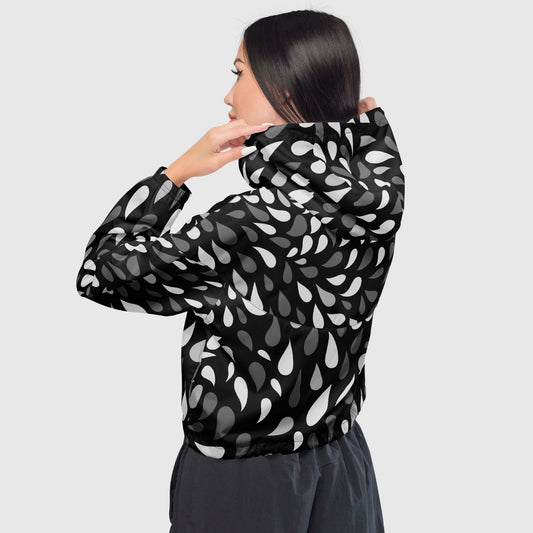 Women’s cropped windbreaker, Black - white - gray windbreaker, Multi - color windbreaker, Geometric pattern windbreaker, Windbreaker with packets, Black zip, Windbreaker with hoodie, Street dress - PratSN
