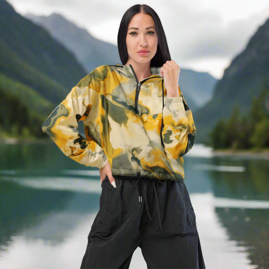 Women’s cropped windbreaker, Gradient Windbreaker, Multicolor windbreaker, Mosaic pattern windbreaker, Street dress - PratSN