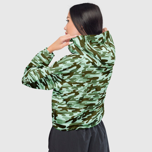 Women’s cropped windbreaker, Military color windbreaker, Abstract windbreaker, Windbreaker with packets, Black zip, Windbreaker with hoodie, Street dress - PratSN