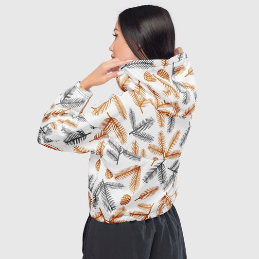 Women’s cropped windbreaker, Multi - color windbreaker, leaf pattern windbreaker, Windbreaker with packets, Black zip, Windbreaker with hoodie, Street dress - PratSN