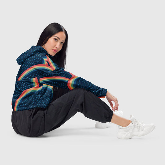 Women’s cropped windbreaker, Multicolor windbreaker, Geometric pattern windbreaker, Street dress - PratSN