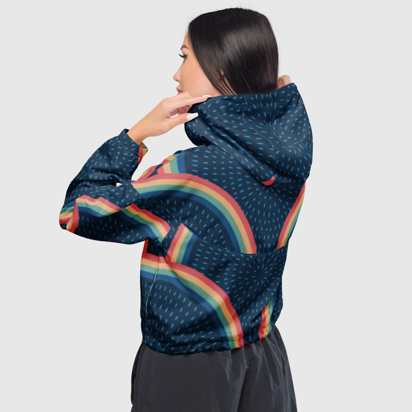 Women’s cropped windbreaker, Multicolor windbreaker, Geometric pattern windbreaker, Street dress - PratSN