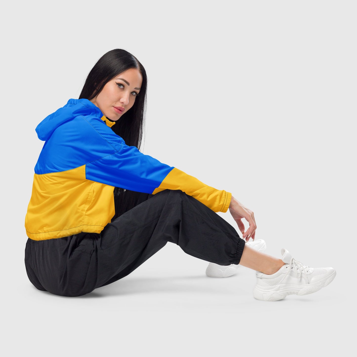 Women’s cropped windbreaker, Pink and blue color windbreaker, Windbreaker with packets, Windbreaker with hoodie, Street dress - PratSN