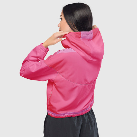 Women’s cropped windbreaker, Pink color windbreaker, Windbreaker with packets, Windbreaker with hoodie, Street dress - PratSN