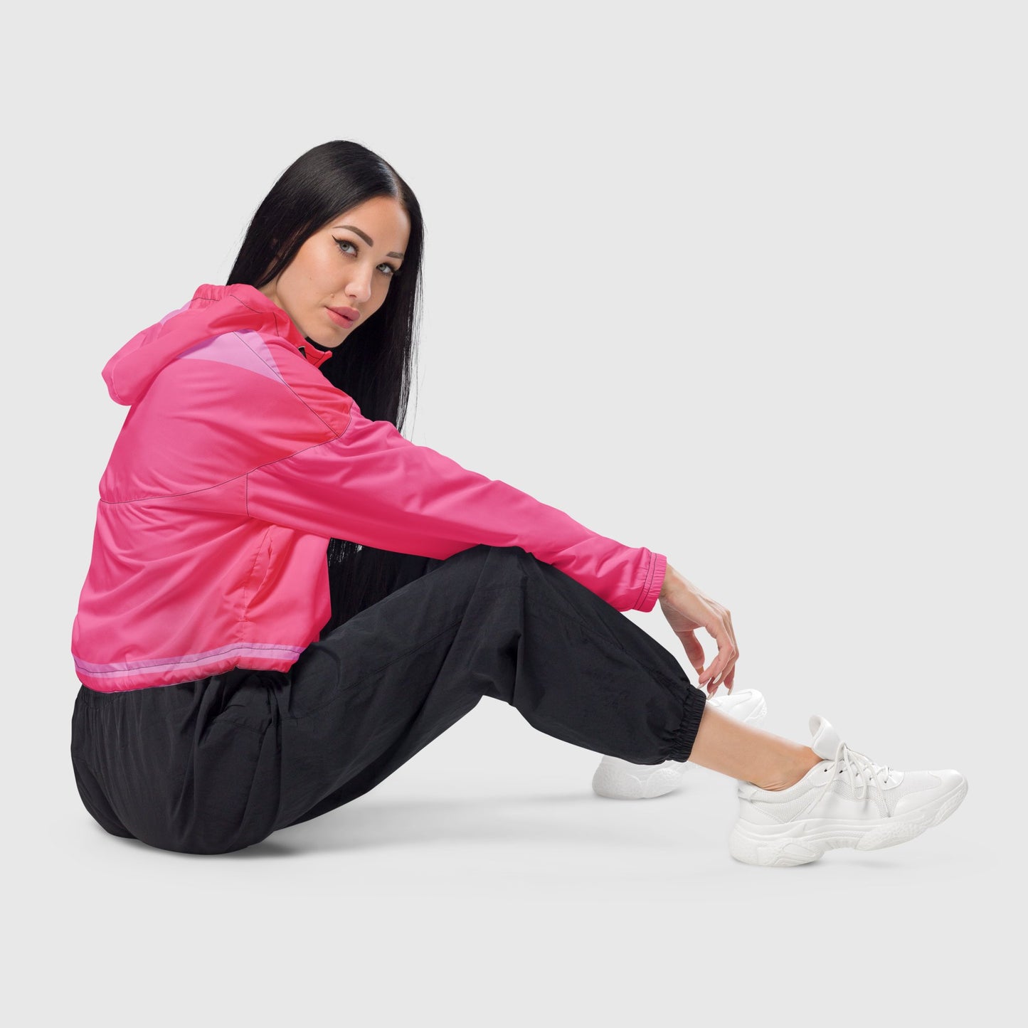 Women’s cropped windbreaker, Pink color windbreaker, Windbreaker with packets, Windbreaker with hoodie, Street dress - PratSN