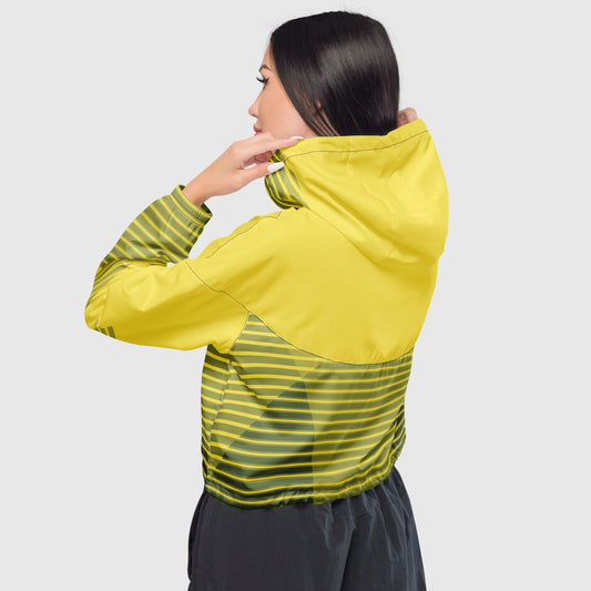 Women’s cropped windbreaker, Yellow color windbreaker, Stripped pattern windbreaker, Street dress - PratSN