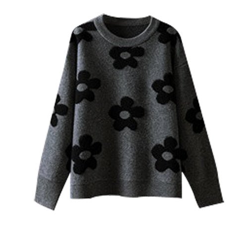 Women's Design Flower Loose Slimming Pullover Round Neck Sweater - PratSN