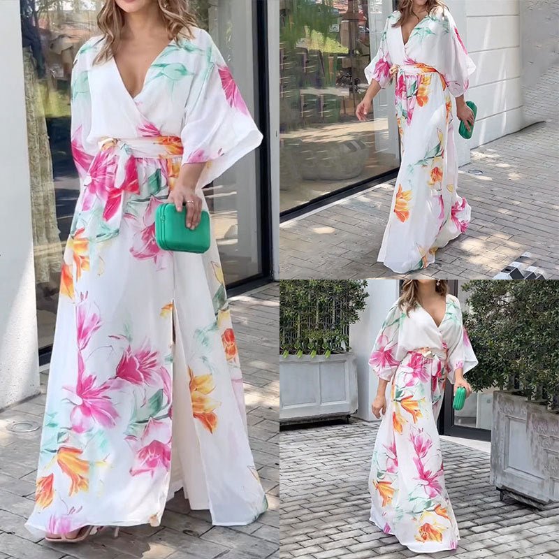 Women's Dress Batwing Sleeve Lace Printing Loose - PratSN
