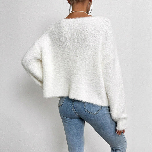 Women's Elegant Cardigan Sweater Solid Color And V - neck Fashion Bead Knitwear Coat - PratSN