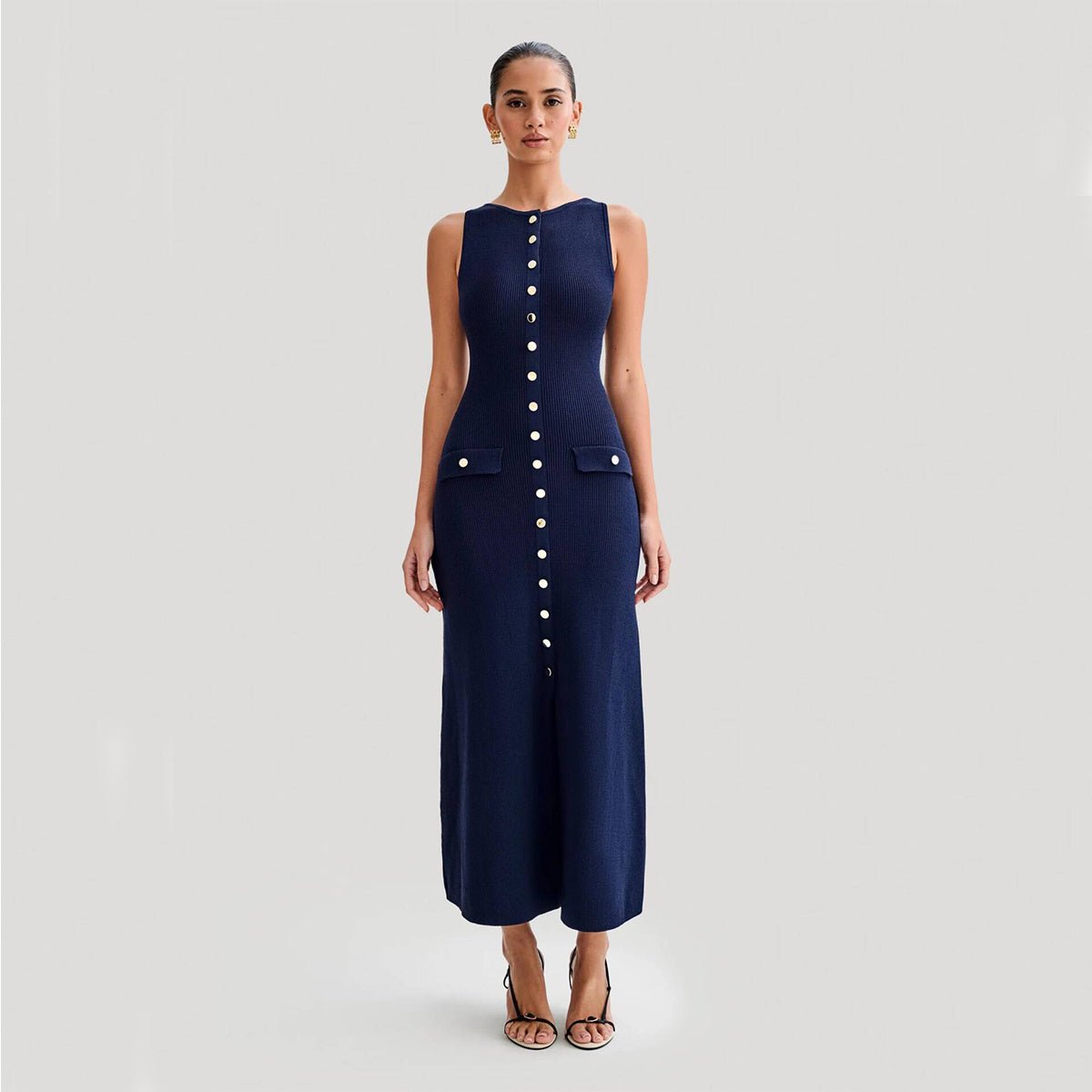 Women's Elegant Knitted Sleeveless Dress Slim Round Neck Long Dresses - PratSN