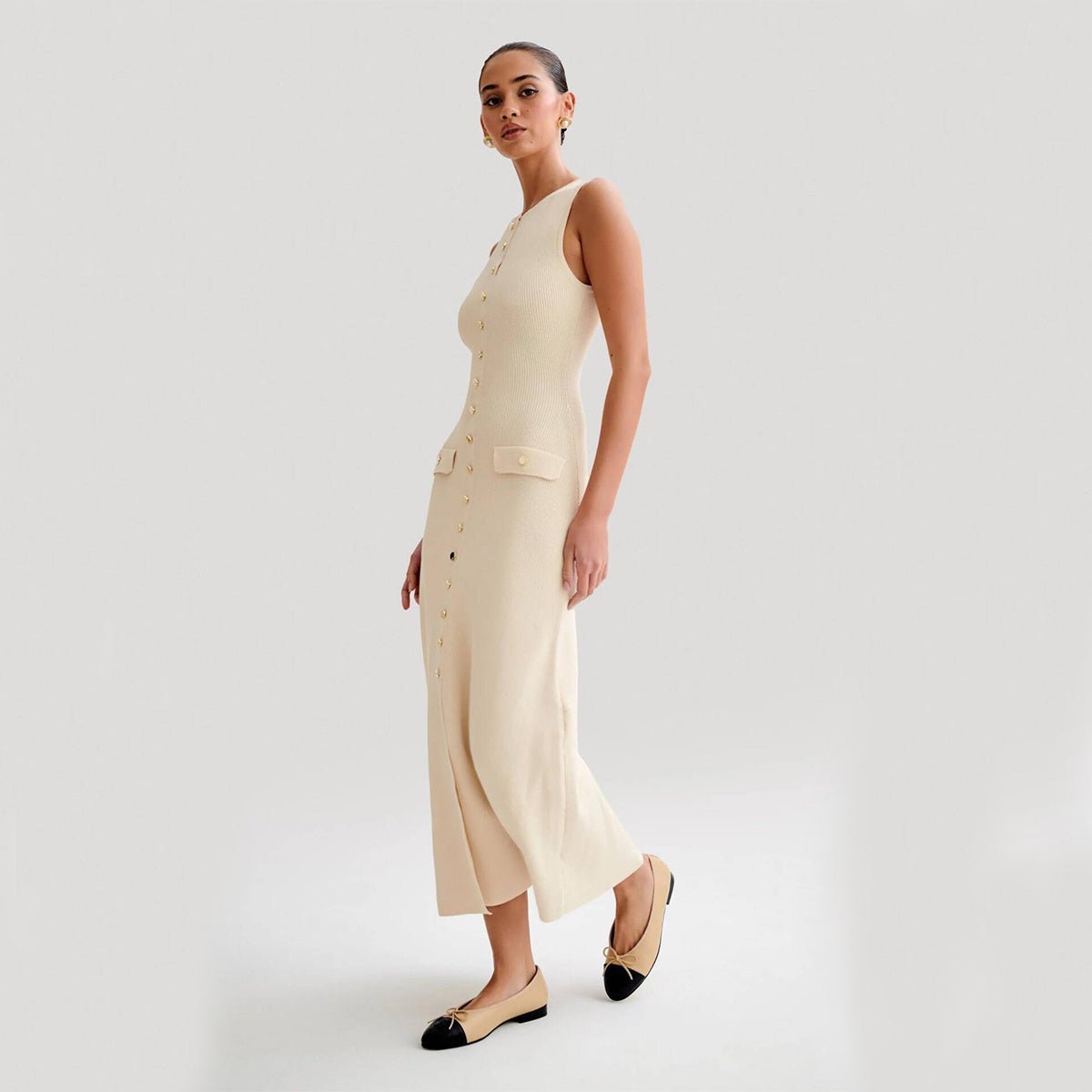 Women's Elegant Knitted Sleeveless Dress Slim Round Neck Long Dresses - PratSN