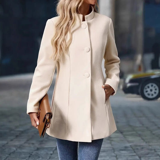 Womens Elegant Single Breasted Coat Long Sleeve Mid Winter Overcoat Work Office Coats - PratSN