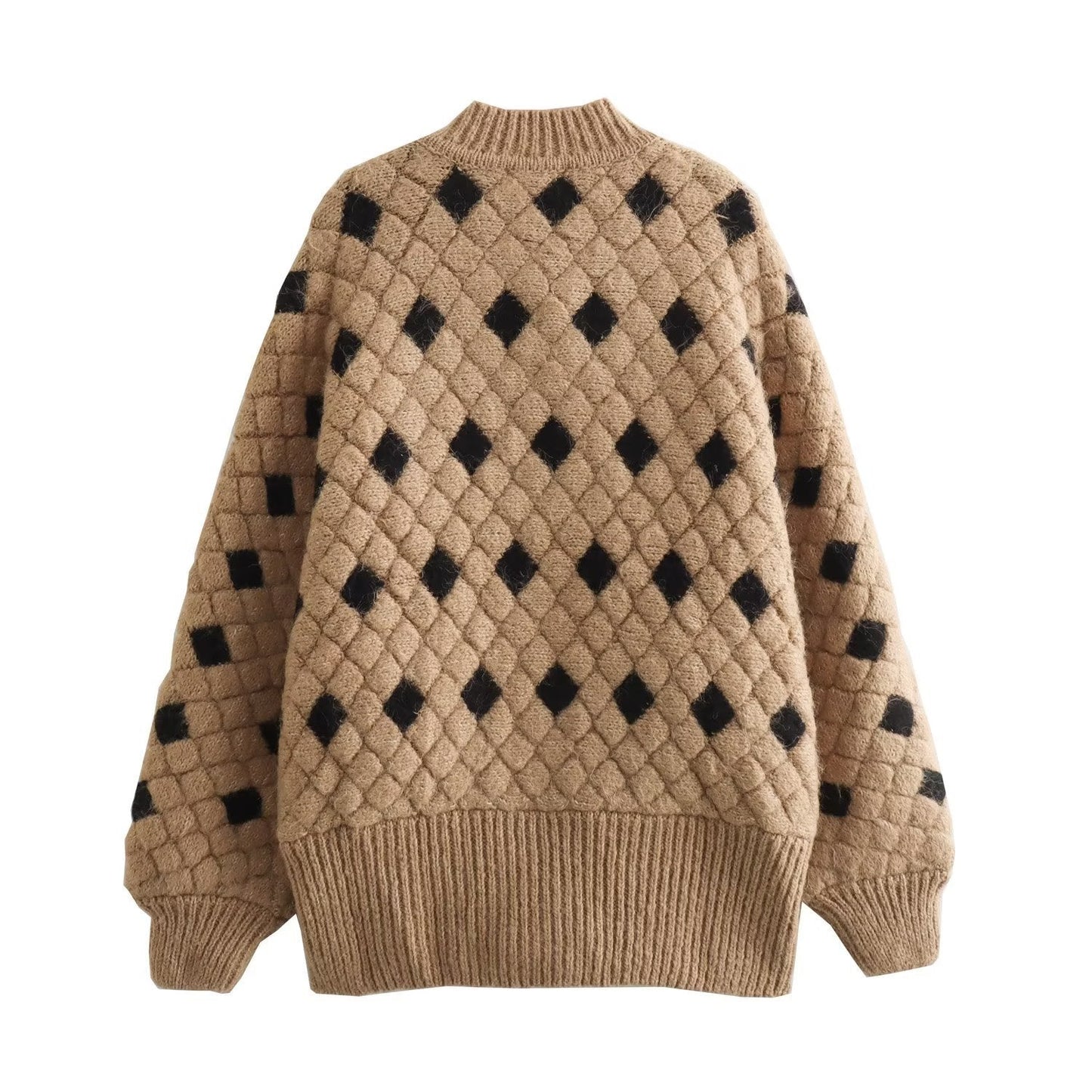 women's Fashion Diamond Lattice Long Sleeve Knitted Double Breasted Cardigan - PratSN