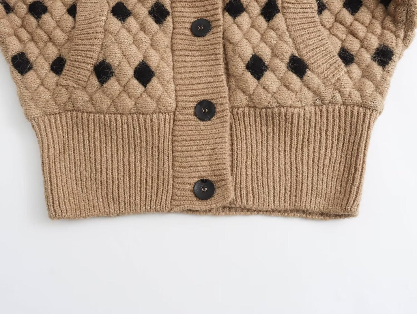 women's Fashion Diamond Lattice Long Sleeve Knitted Double Breasted Cardigan - PratSN
